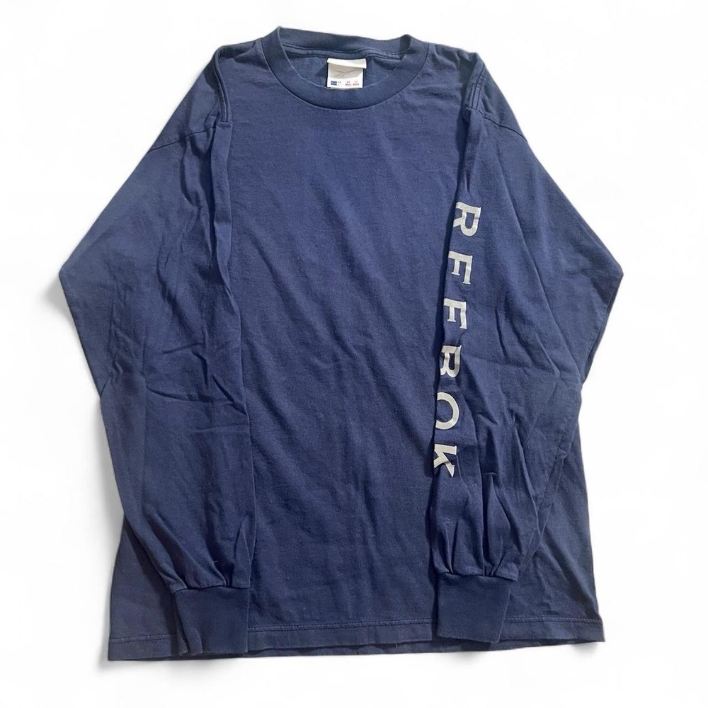 Reebok Navy Long Sleeve T-Shirt Men's Size Medium Y2K Skate Surf Grunge
